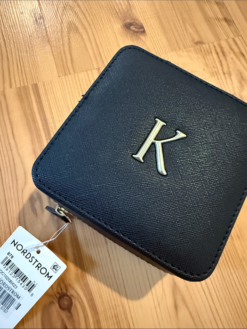 Nordstrom Square Black Jewelry Case with Gold Letter K - NEW